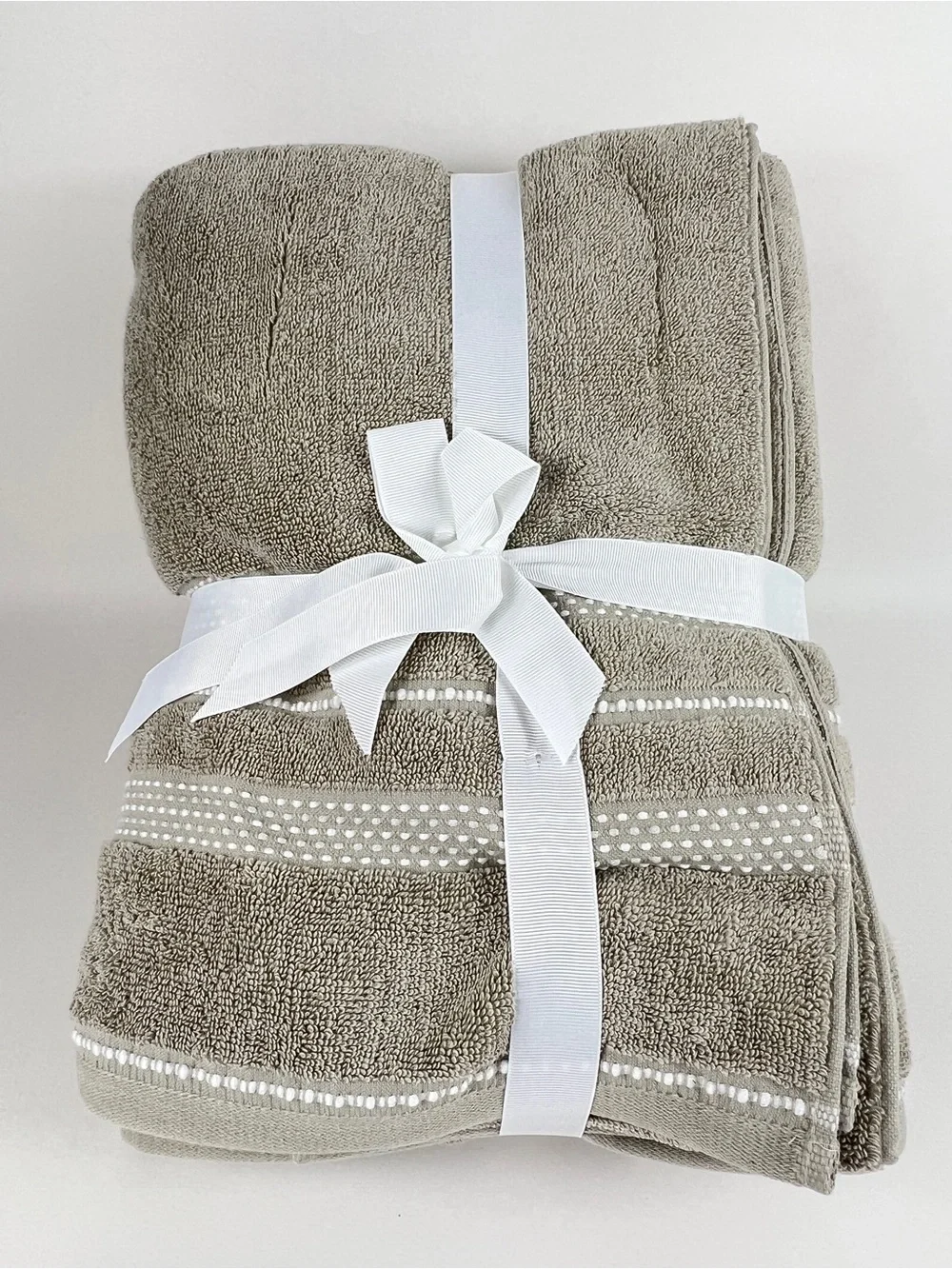 Common Thread Bath Towel Set Beige Taupe White Low Twist 100% Cotton 6 Pc NEW